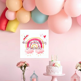Happy Birthday roze regenboog gepersonaliseerd Poster