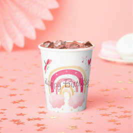 Happy Birthday roze regenboog Papieren Bekers