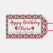 Happy Birthday roze rode aardbeien Cadeaulabel (Voorkant (Horizontaal))