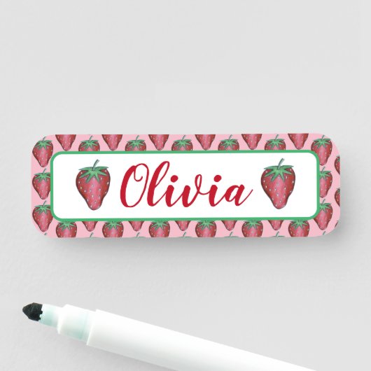 Happy Birthday roze rode aardbeien Naamplaatje (In situ)