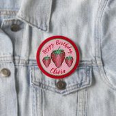 Happy Birthday roze rode aardbeien Ronde Button 7,6 Cm (In situ)