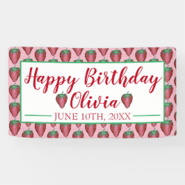 Happy Birthday roze rode aardbeien Spandoek
