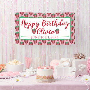 Happy Birthday roze rode aardbeien Spandoek