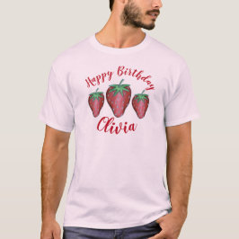 Happy Birthday roze rode aardbeien T-shirt