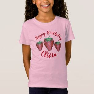 Happy Birthday roze rode aardbeien T-shirt