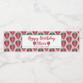 Happy Birthday roze rode aardbeien Waterfles Etiket (Enkel label)