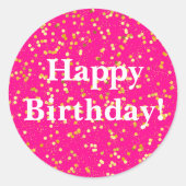 Happy Birthday roze Ronde Sticker (Voorkant)