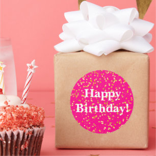Happy Birthday roze Ronde Sticker