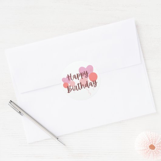 Happy Birthday roze Ronde Sticker (Envelop)