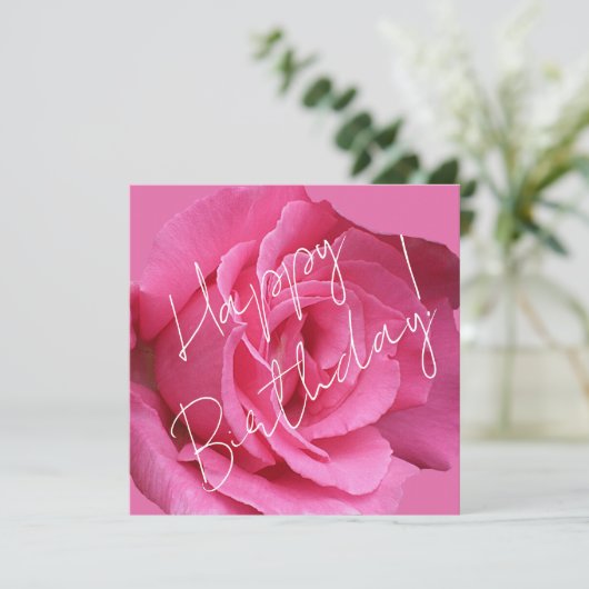 Happy Birthday  roze roos bloemenboho classy Feestdagenkaart (Staand voorkant)