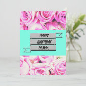 Happy Birthday roze roos naam Kaart (Staand voorkant)