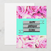 Happy Birthday roze roos naam Kaart (Voorkant / Achterkant)