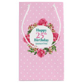 Happy Birthday roze Rose Red White Petunia Polka Klein Cadeauzakje (Achterkant)