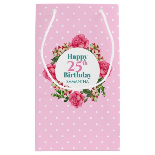 Happy Birthday roze Rose Red White Petunia Polka Klein Cadeauzakje (Achterkant)