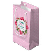Happy Birthday roze Rose Red White Petunia Polka Klein Cadeauzakje (Voorkant Gekanteld)