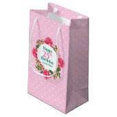 Happy Birthday roze Rose Red White Petunia Polka Klein Cadeauzakje (Achterkant Gekanteld)