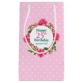 Happy Birthday roze Rose Red White Petunia Polka Klein Cadeauzakje (Voorkant)