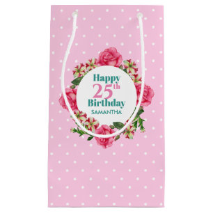Happy Birthday roze Rose Red White Petunia Polka Klein Cadeauzakje