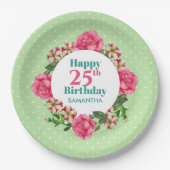 Happy Birthday roze Rose Red White Petunia Polka Papieren Bordje (Voorkant)