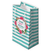 Happy Birthday roze Rose Red White Petunia Stripes Klein Cadeauzakje (Voorkant Gekanteld)