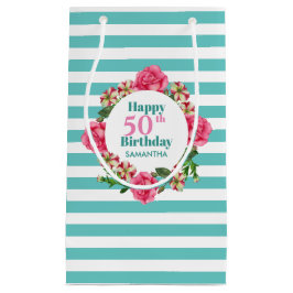 Happy Birthday roze Rose Red White Petunia Stripes Klein Cadeauzakje