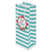 Happy Birthday roze Rose Red White Petunia Stripes Wijn Cadeautas (Achterkant Gekanteld)