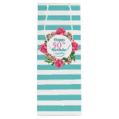 Happy Birthday roze Rose Red White Petunia Stripes Wijn Cadeautas (Achterkant)