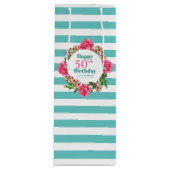 Happy Birthday roze Rose Red White Petunia Stripes Wijn Cadeautas (Voorkant)