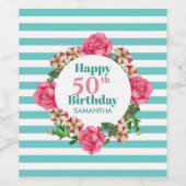 Happy Birthday roze Rose Red White Petunia Stripes Wijn Etiket (Enkel label)