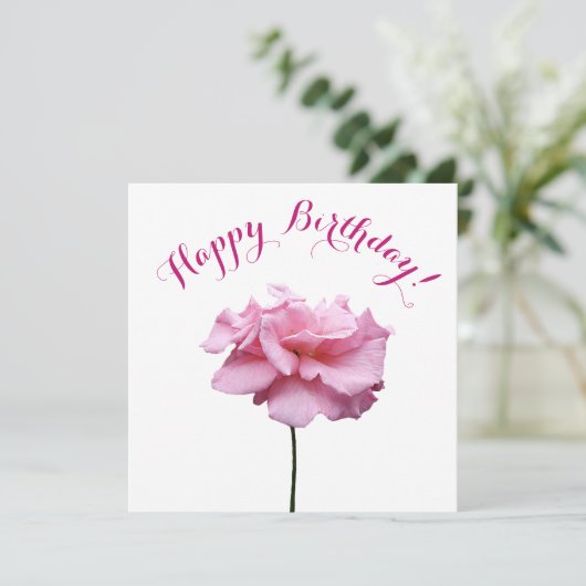 Happy Birthday  roze rose simpel stijlvol plezier Feestdagenkaart (Staand voorkant)