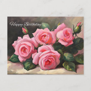 Happy Birthday roze Roses Briefkaart