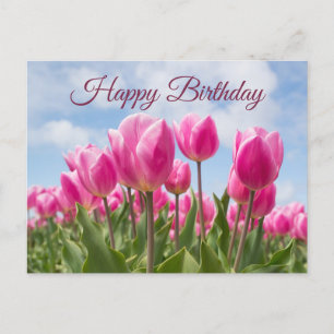 Happy Birthday roze Tulip Flowers Briefkaart