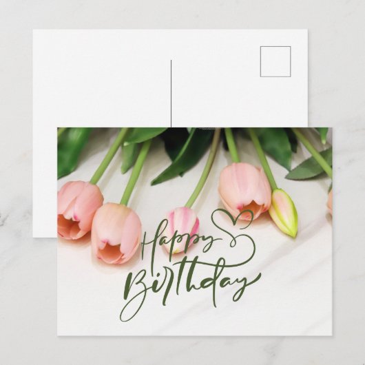 Happy Birthday roze Tulip Flowers Briefkaart (Voorkant / Achterkant)