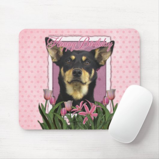 Happy Birthday - roze Tulips - Australische Kelpie Muismat (Met muis)