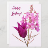 Happy Birthday  roze tulp bloemenkleurrijk Feestdagenkaart (Voorkant / Achterkant)