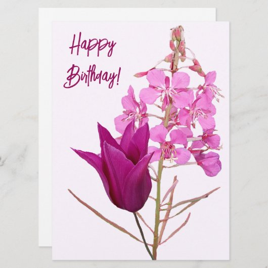 Happy Birthday  roze tulp bloemenkleurrijk Feestdagenkaart (Voorkant / Achterkant)