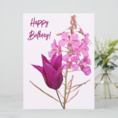 Happy Birthday  roze tulp bloemenkleurrijk Feestdagenkaart (Staand voorkant)