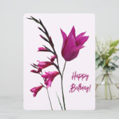 Happy Birthday  roze tulp bloemenkleurrijk Feestdagenkaart (Staand voorkant)