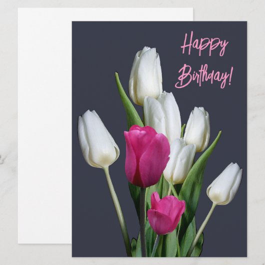 Happy Birthday roze tulp bloemenstijlvol Feestdagenkaart (Voorkant / Achterkant)