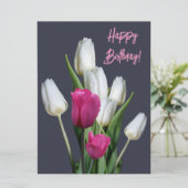Happy Birthday  roze tulp bloemenstijlvol Feestdagenkaart (Staand voorkant)