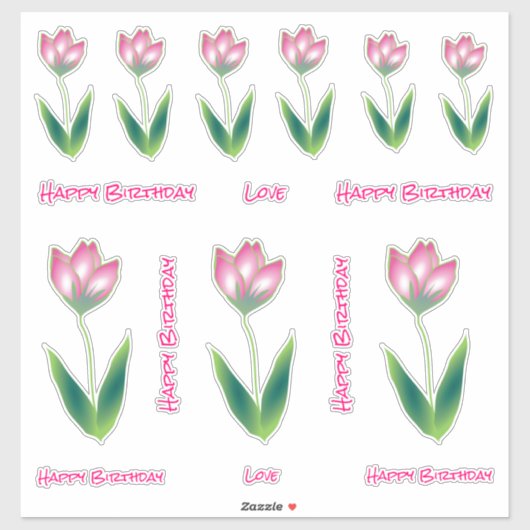 Happy Birthday Roze Tulp Bloom Stickers (Vel)