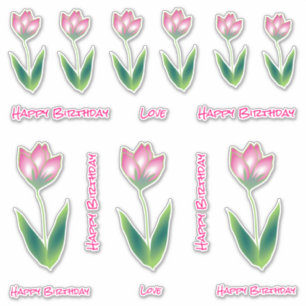 Happy Birthday Roze Tulp Bloom Stickers