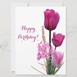 Happy Birthday  roze tulp eenvoudige bloemenpret Feestdagenkaart