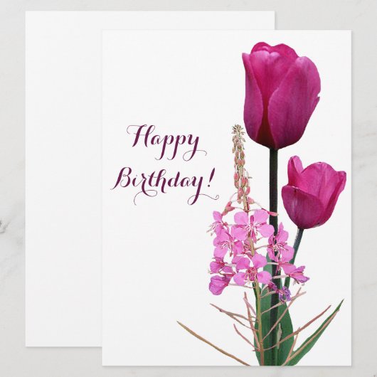 Happy Birthday  roze tulp simpel elegant Feestdagenkaart (Voorkant / Achterkant)