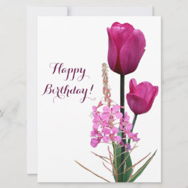 Happy Birthday  roze tulp simpel elegant Feestdagenkaart