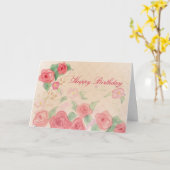 Happy Birthday Roze Victoriaans Roos Waterverf Art Kaart (Gele Bloem)
