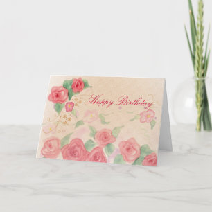 Happy Birthday Roze Victoriaans Roos Waterverf Art Kaart