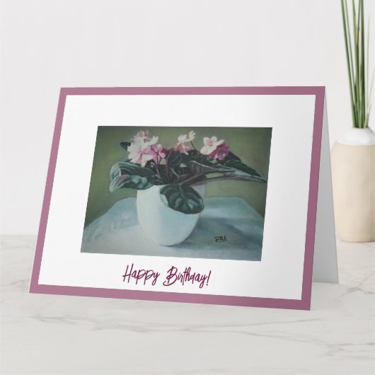 Happy Birthday   roze viooltjes fineart Kaart (Voorkant)