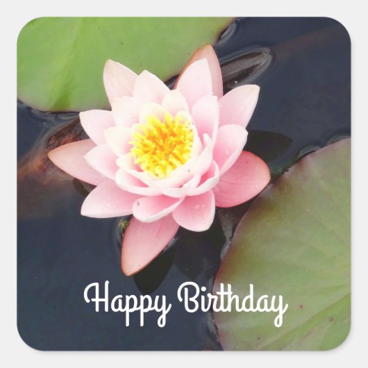 Happy Birthday Roze Water Lily #1 Sticker (Voorkant)