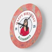 Happy Birthday roze Waterverf Foto personaliseren Grote Klok (Hoek)